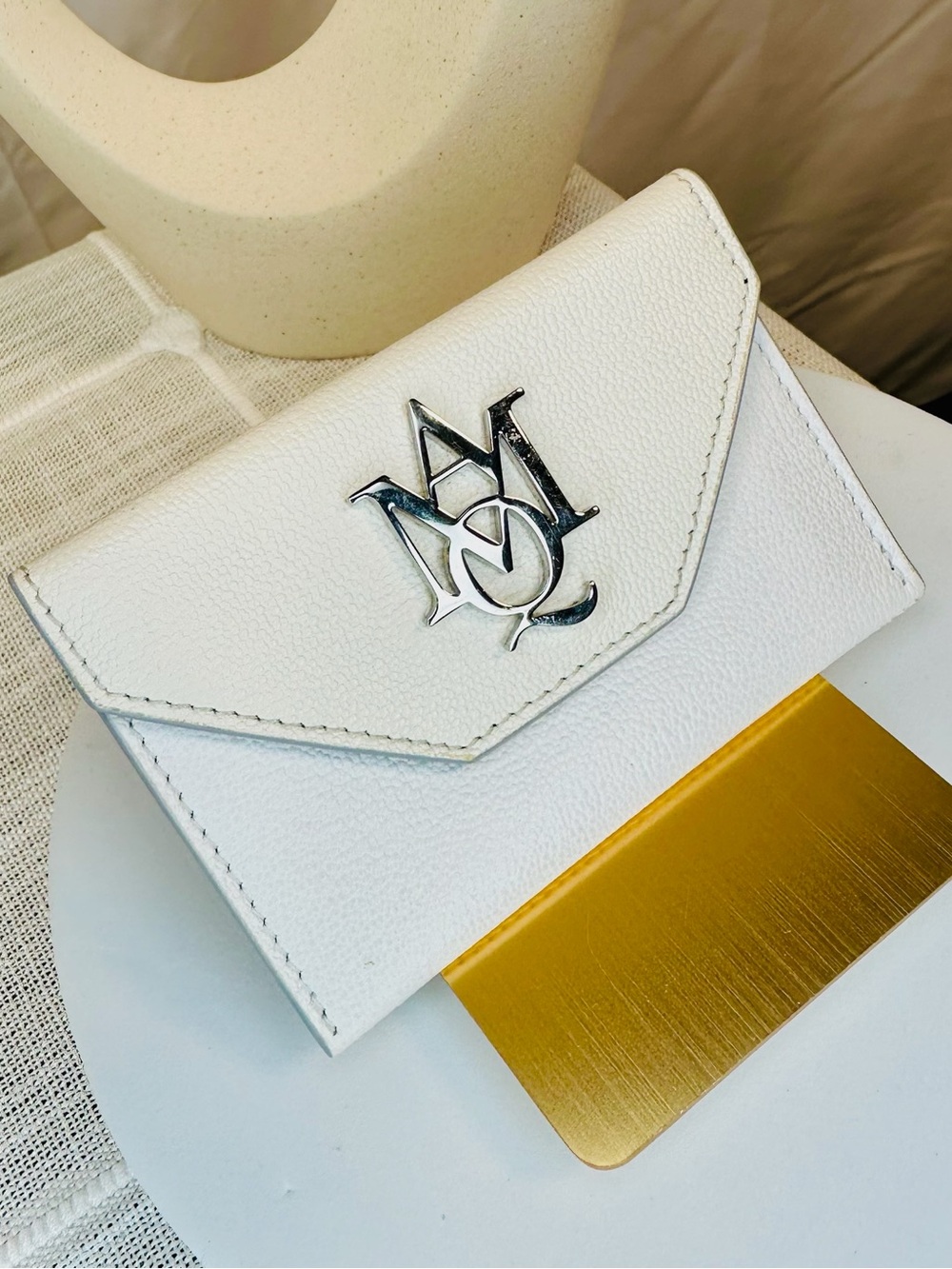 Alexander McQueen White Leather Envelope Card Wallet with Silver Logo